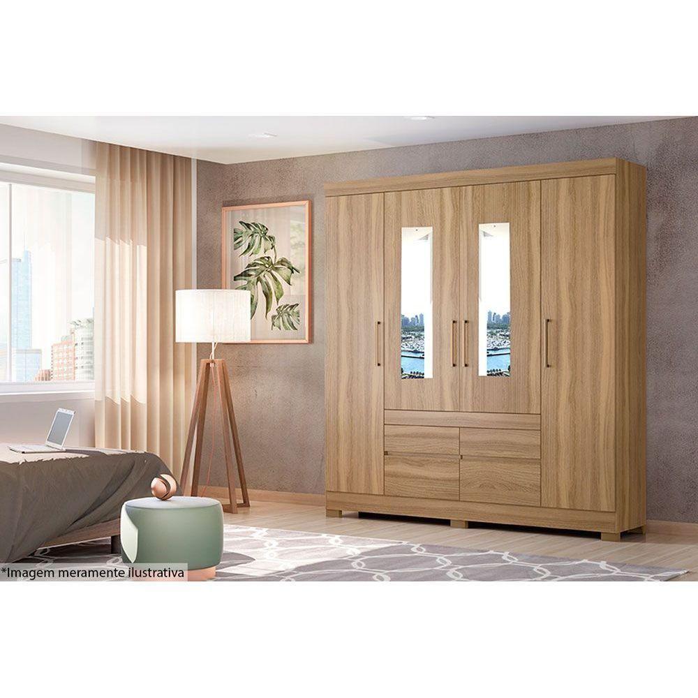 Guarda Roupa Casal 4 Portas e 4 Gavetas c/ Espelhos Bilbao Amêndola/Off White - Demóbile - 2