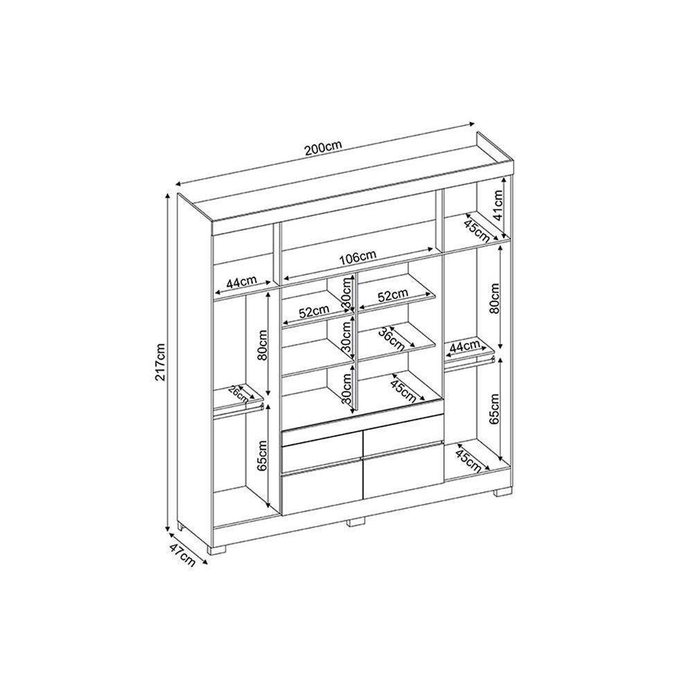 Guarda Roupa Casal 4 Portas e 4 Gavetas c/ Espelhos Bilbao Amêndola/Off White - Demóbile - 4