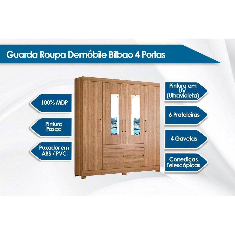 Guarda Roupa Casal 4 Portas e 4 Gavetas c/ Espelhos Bilbao Amêndola/Off White - Demóbile - 5