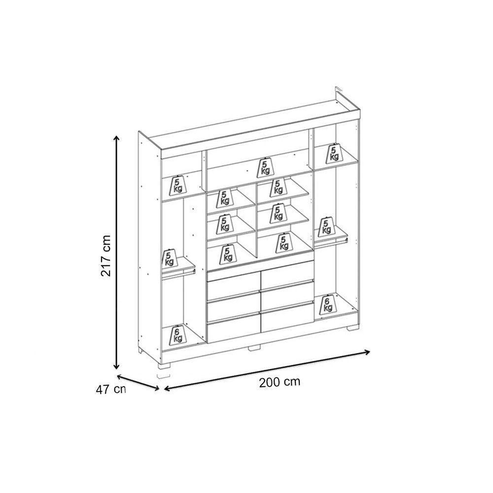 Guarda Roupa Casal 4 Portas e 6 Gavetas c/ Espelho Cádis Amêndola/Off White - Demóbile - 4