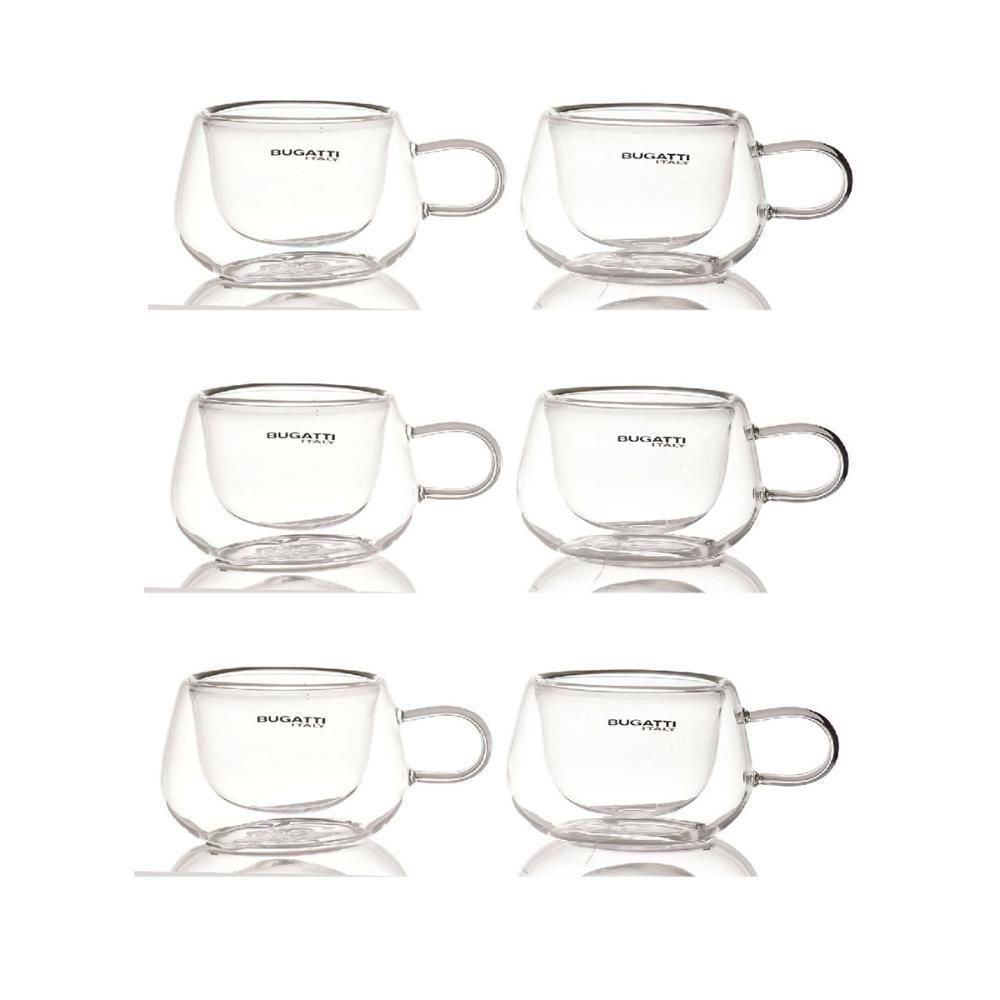 Jogo 6 Xícaras Café Parede Dupla Com Alça 100ml Bugatti - 1