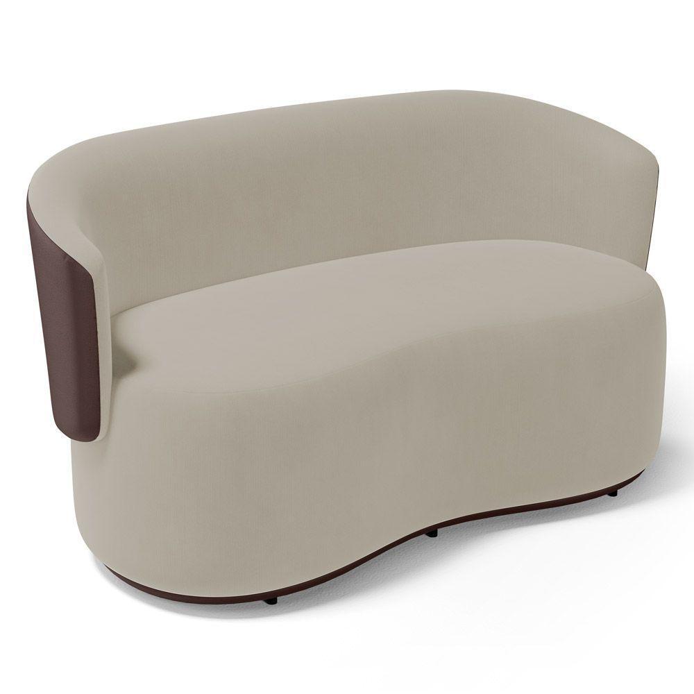 Kit 2 Poltronas E 1 Namoradeira Aisha Orgânica Composê Sintético Marrom E Suede Bege - Desk Design - 4