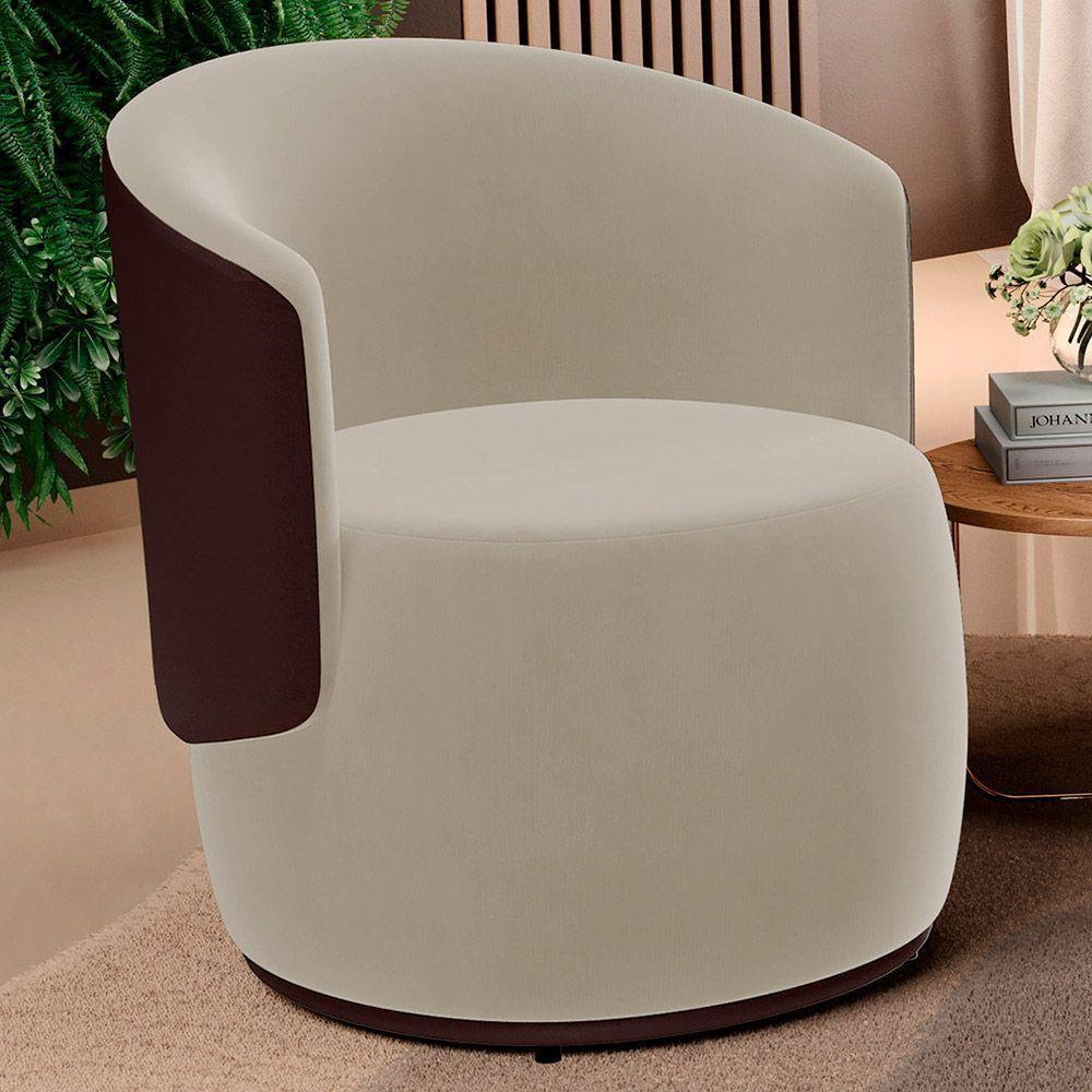 Kit 2 Poltronas E 1 Namoradeira Aisha Orgânica Composê Sintético Marrom E Suede Bege - Desk Design - 6