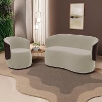 Kit 2 Poltronas E 1 Namoradeira Aisha Orgânica Composê Sintético Marrom E Suede Bege - Desk Design - 9