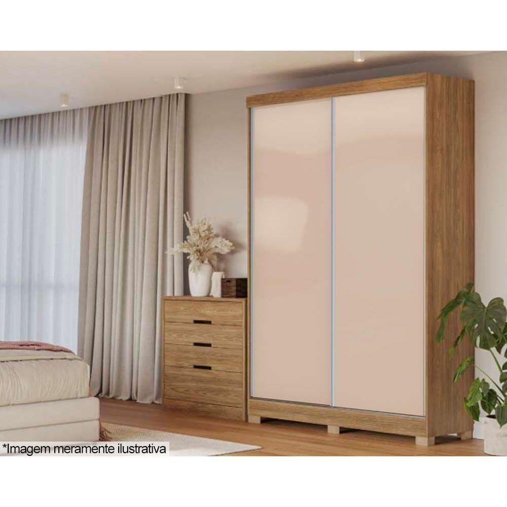 Guarda Roupa Solteiro 2 Portas de Correr e 2 Gavetas c/Pés N571 Branco/Macadamia - Kappesberg - 5