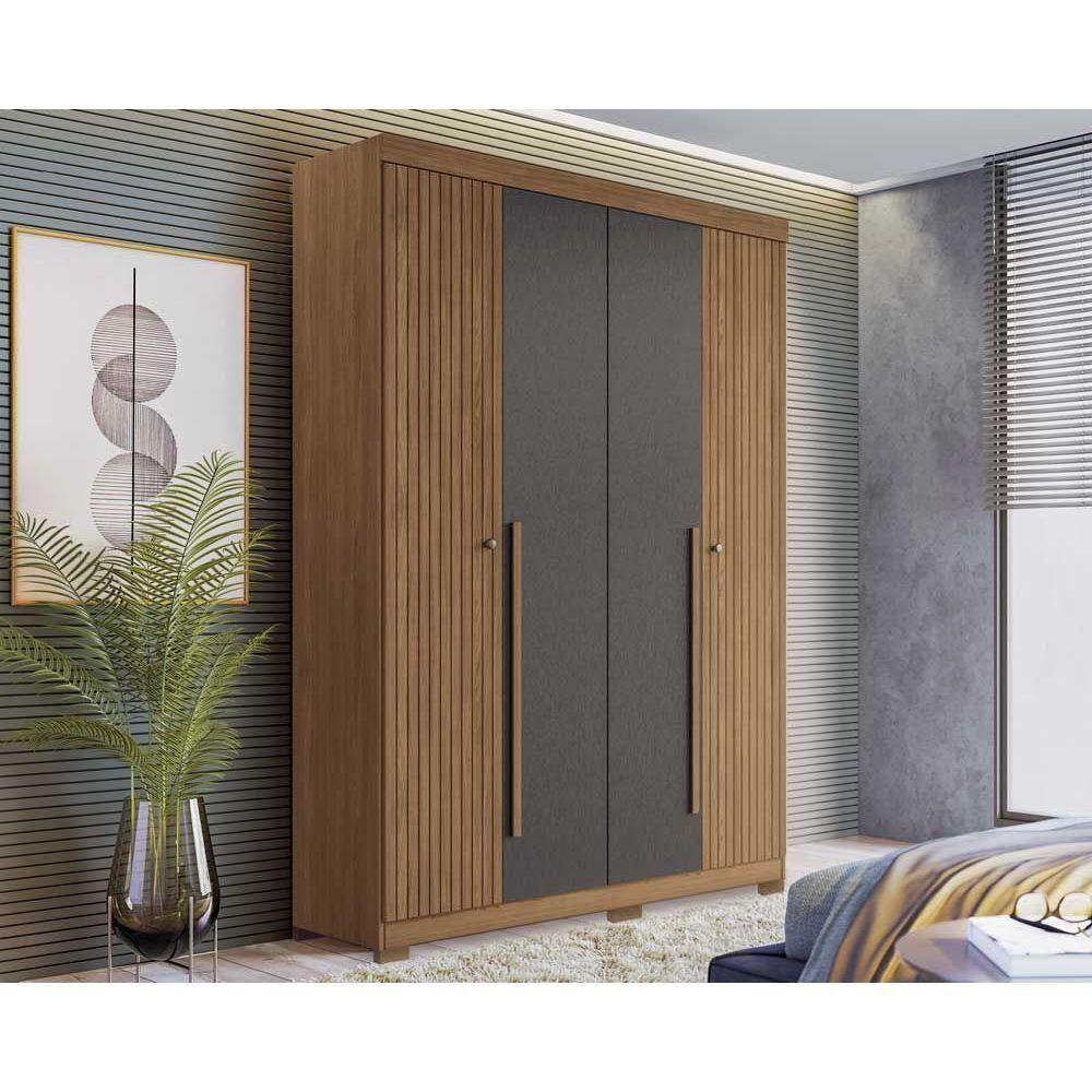 Guarda Roupa Solteiro 4 Portas e 2 Gavetas c/ Pés Buriti Jatoba/Grafitte - Santos Andirá - 1