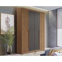 Guarda Roupa Solteiro 4 Portas e 2 Gavetas c/ Pés Buriti Jatoba/Grafitte - Santos Andirá - 1