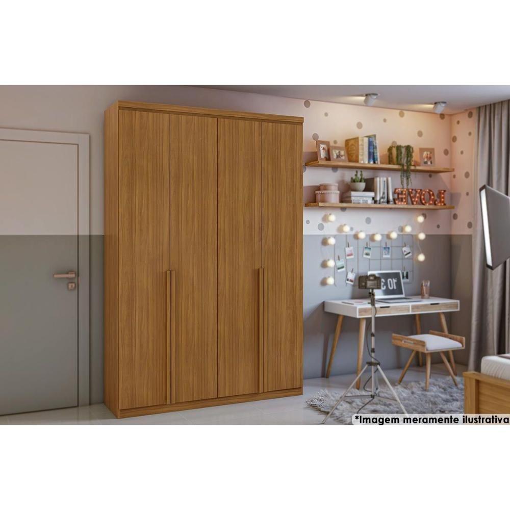 Guarda Roupa Solteiro 4 Portas e 2 Gavetas Alonzo Plus Rovere/Amêndoa - Lopas - 1