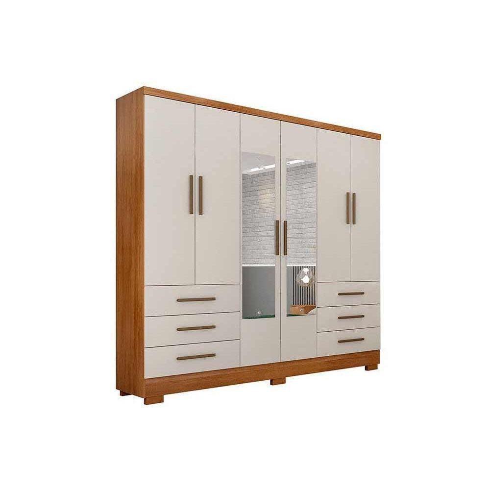 Guarda Roupa Solteiro 6 Portas e 6 Gavetas c/Espelho e Pés Encant Freijo Cumaru c/ Fendi - Novo Horizonte - 1