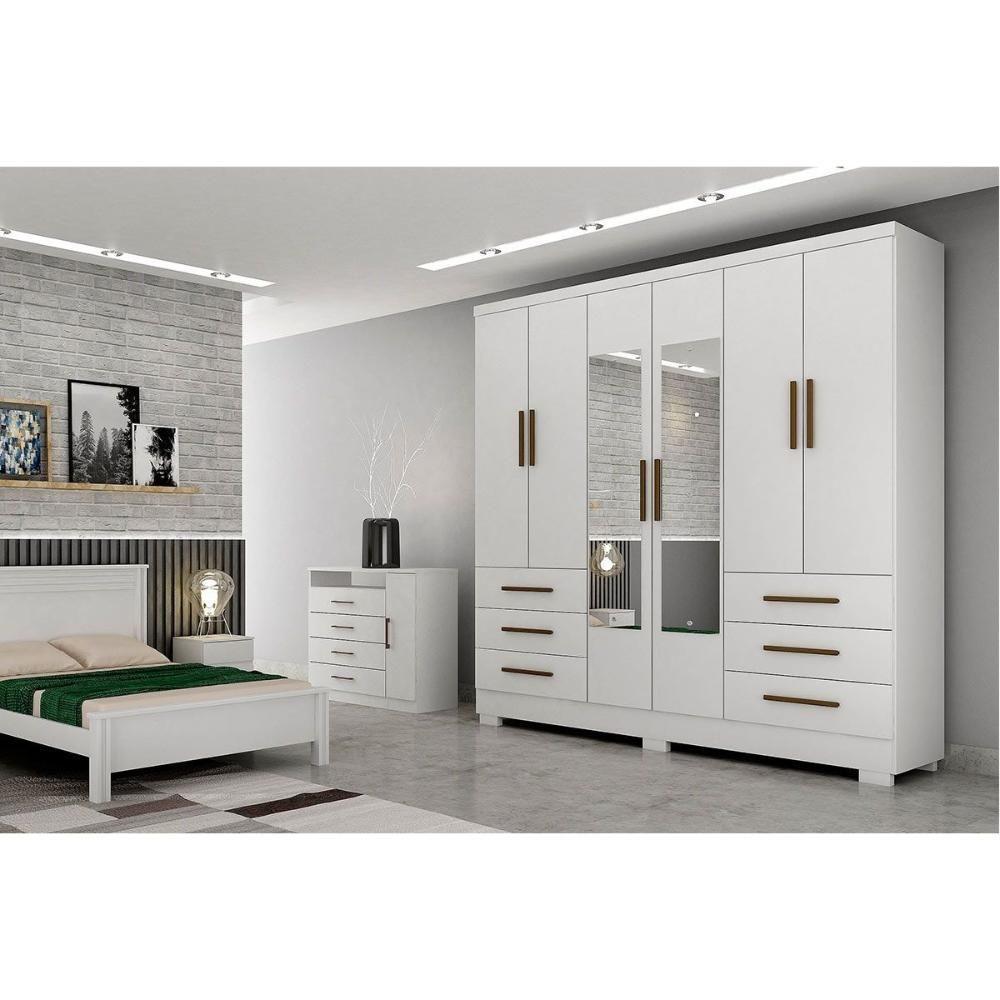 Guarda Roupa Solteiro 6 Portas e 6 Gavetas c/Espelho e Pés Encant Freijo Cumaru c/ Fendi - Novo Horizonte - 2