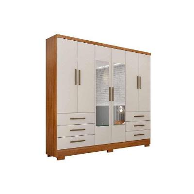 Guarda Roupa Solteiro 6 Portas e 6 Gavetas c/Espelho e Pés Encant Freijo Cumaru c/ Fendi - Novo Horizonte