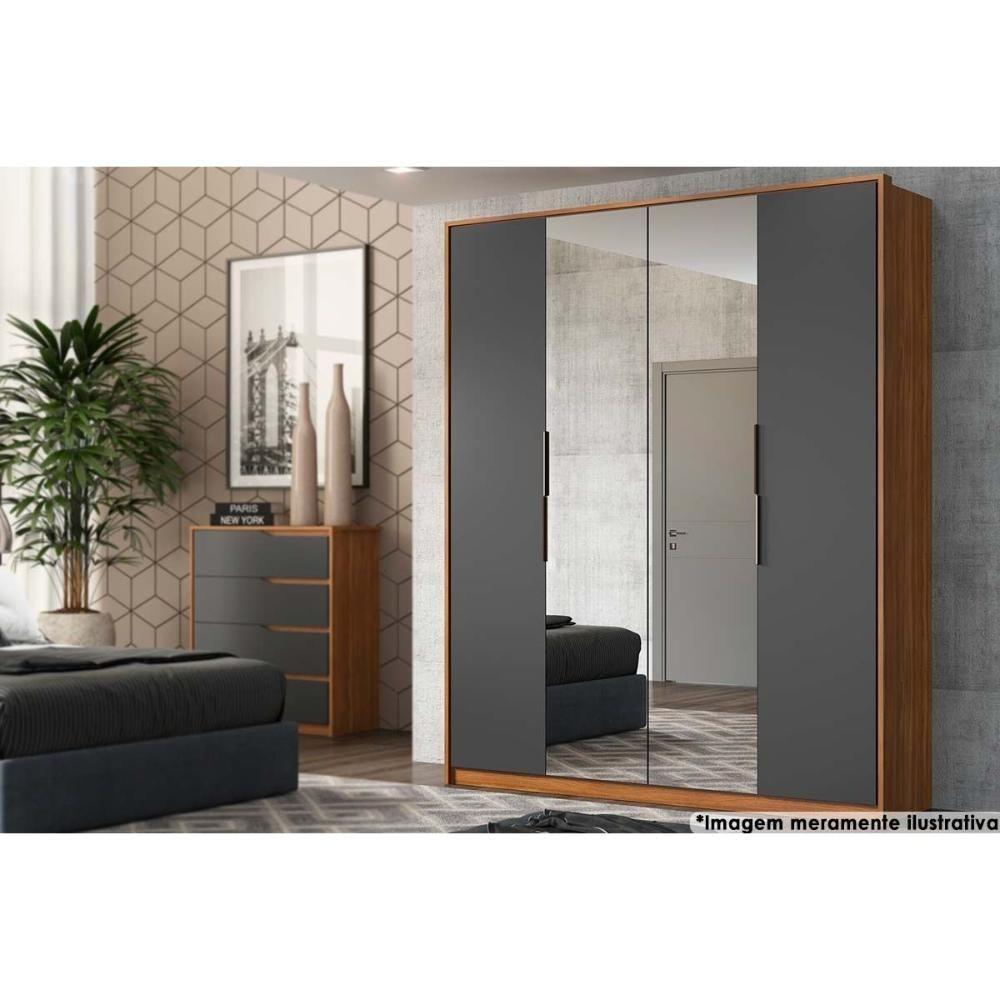 Guarda Roupa Solteiro 4 Portas e 3 Gavetas c/ 2 Espelhos Attore Amendola/Grafito - Demóbile - 1