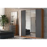 Guarda Roupa Solteiro 4 Portas e 3 Gavetas c/ 2 Espelhos Attore Amendola/Grafito - Demóbile - 1