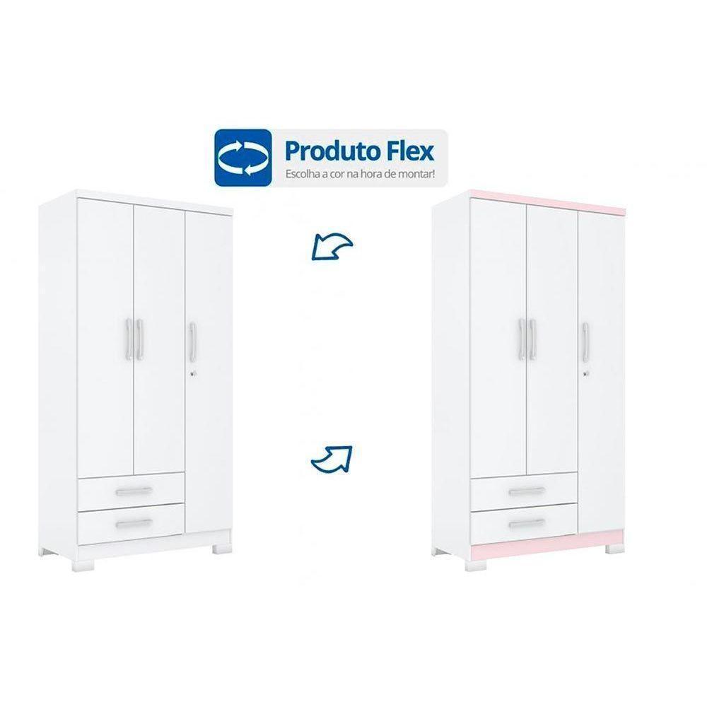 Guarda Roupa Solteiro 3 Portas e 2 Gavetas c/ Pés Açaí DA133 Branco/Rosa - Henn - 6