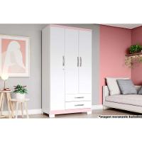 Guarda Roupa Solteiro 3 Portas e 2 Gavetas c/ Pés Açaí DA133 Branco/Rosa - Henn - 1