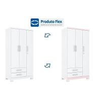 Guarda Roupa Solteiro 3 Portas e 2 Gavetas c/ Pés Açaí DA133 Branco/Rosa - Henn - 6