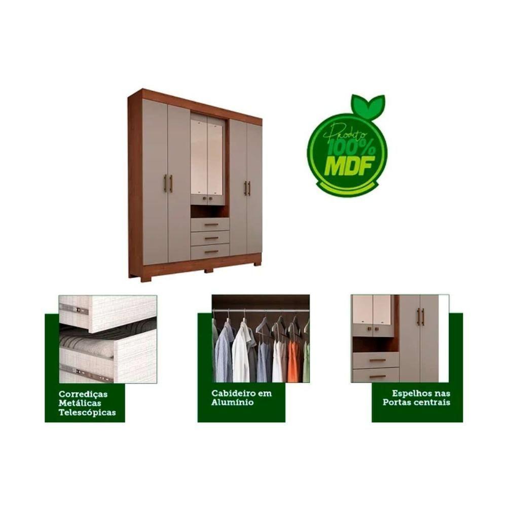 Guarda Roupa Solteiro 6 Portas e 3 Gavetas c/ Espelho Débora Branco - ACP - 4