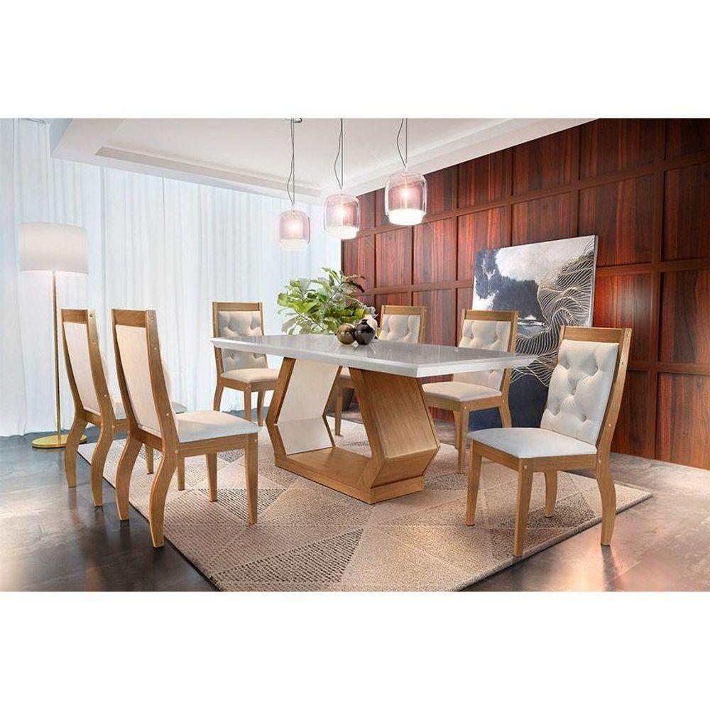 Mesa de Sala Jantar Alvorada c/Tampo Madeirado Canto Reto 180x90cm Imbuia/Off White - Rufato - 2