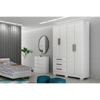 Guarda Roupa Solteiro 4 Portas e 3 Gavetas c/Pés Encant Branco - Novo Horizonte - 3