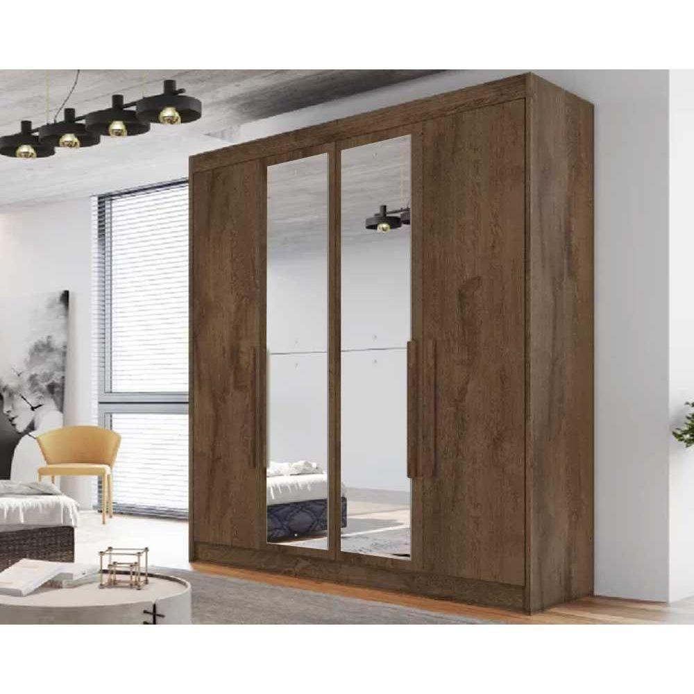 Guarda Roupa Solteiro 3 Gavetas e 4 Portas c/2 Espelho Nantes Braúna - Europa - 1