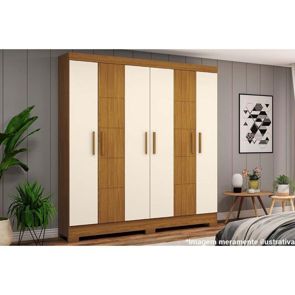 Guarda Roupa Solteiro 6 Portas e 2 Gavetas c/ Pés Briz B73 Nature/Off White - Henn - 2