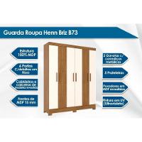 Guarda Roupa Solteiro 6 Portas e 2 Gavetas c/ Pés Briz B73 Nature/Off White - Henn - 3