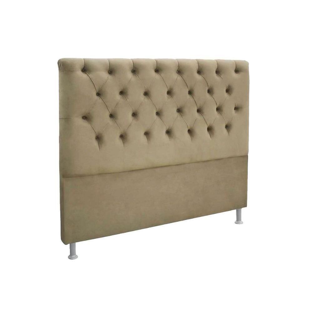 Cabeceira Cama Box Estofada Casal Casal Embaixatriz Plus Suede Marrom Taupe - Simbal - 1
