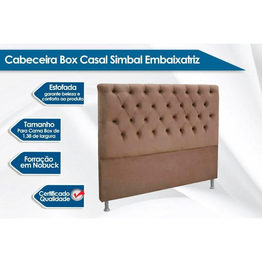 Cabeceira Cama Box Estofada Casal Casal Embaixatriz Plus Suede Marrom Taupe - Simbal - 2