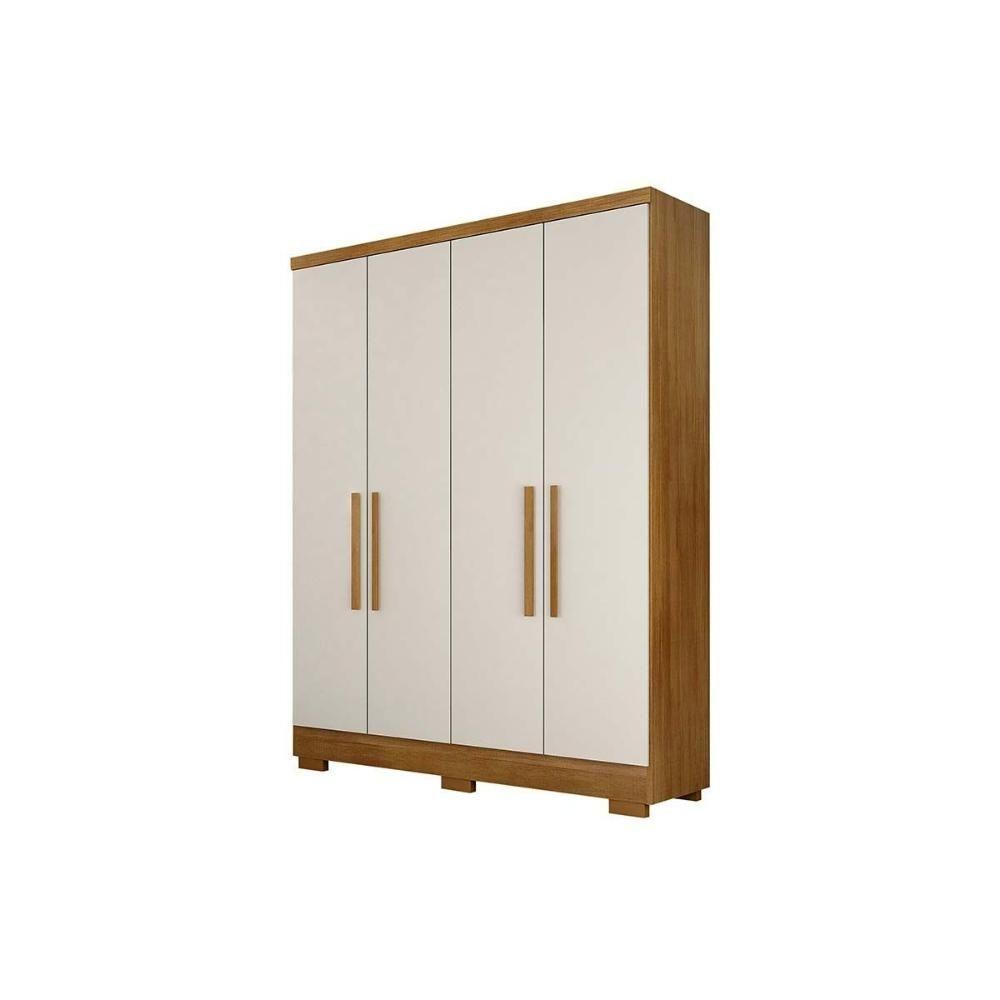 Guarda Roupa Solteiro 4 Portas e 2 Gavetas c/ Espelho e Pés Milly Freijo Cumaru c/ Fendi - Novo Horizonte - 1