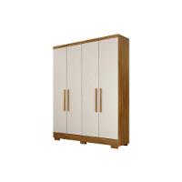 Guarda Roupa Solteiro 4 Portas e 2 Gavetas c/ Espelho e Pés Milly Freijo Cumaru c/ Fendi - Novo Horizonte - 1