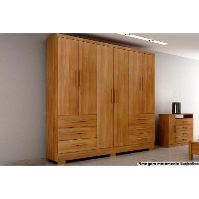 Guarda Roupa Solteiro Encant 6 Portas de Abrir 6 Gavetas Freijo Cumaru