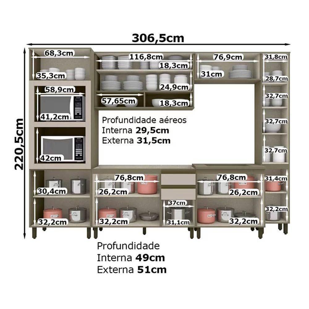 Cozinha Completa Connect 7 Peças (2 Aéreos+2balcões+2paneleiro+1complemento) S-pia Duna-cristal - 4