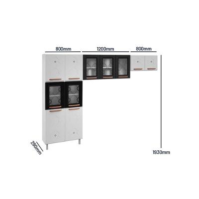 Cozinha Completa Mirage 11 Portas Aço 280cm Branco Preto com Armário Aéreo e Paneleiro