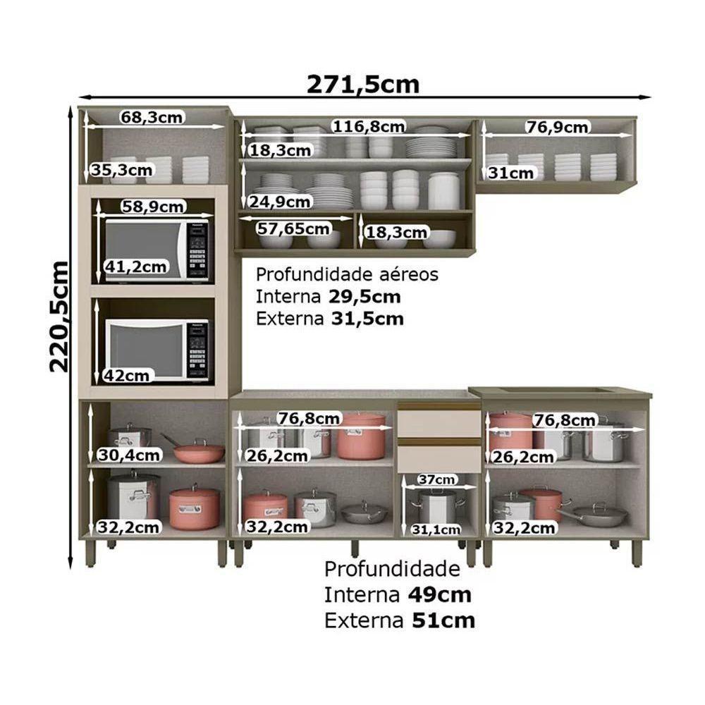Cozinha Completa Connect 6 Peças (2 Aéreos+2balcões+1paneleiro+1complemento) S-pia Duna-cristal - 5