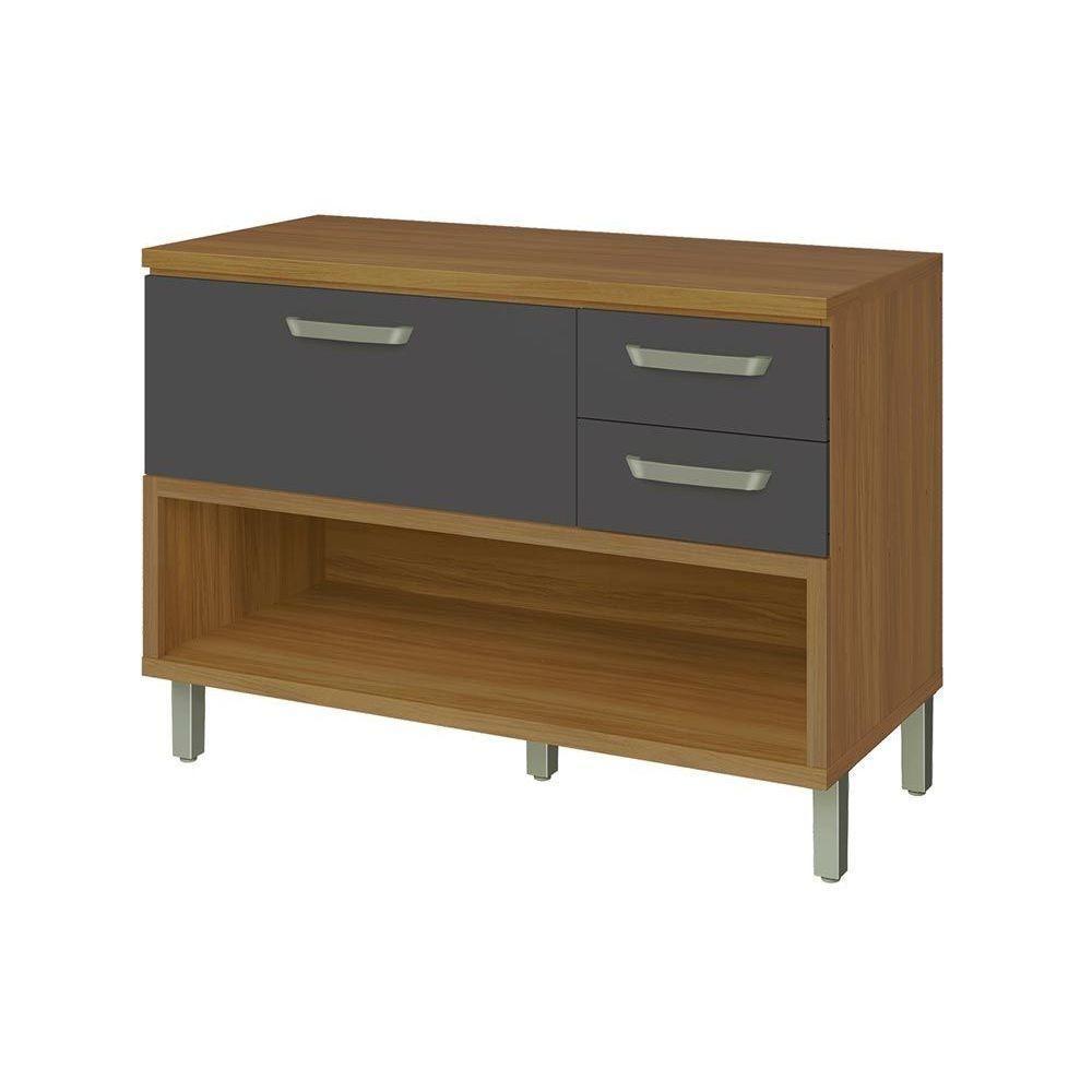 Balcão de Cozinha Princesa p/Pia 1Porta e 2Gavetas c/ Tampo 120cm Freijo/Grafite - Nesher - 1