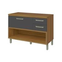 Balcão de Cozinha Princesa p/Pia 1Porta e 2Gavetas c/ Tampo 120cm Freijo/Grafite - Nesher - 1