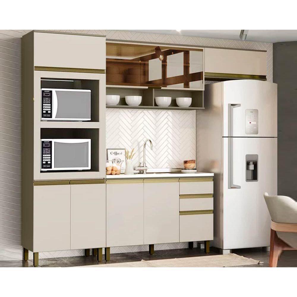 Cozinha Completa Connect 4 Peças (2Aéreo+1Paneleiros+1Balcão) s/Pia CPT98 Duna/Cristal - Henn - 1