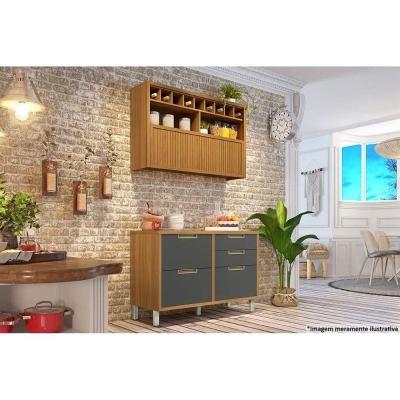 Balcão De Cozinha Baronesa P/pia C/4gavetas E 1 Portas Basculante C/tampo 120cm Freijo/off White - Nesher