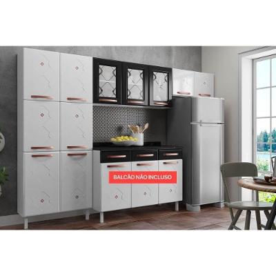 Cozinha Completa Mirage 11 Portas Aço 280cm Branco e Preto para Ambiente Planejado