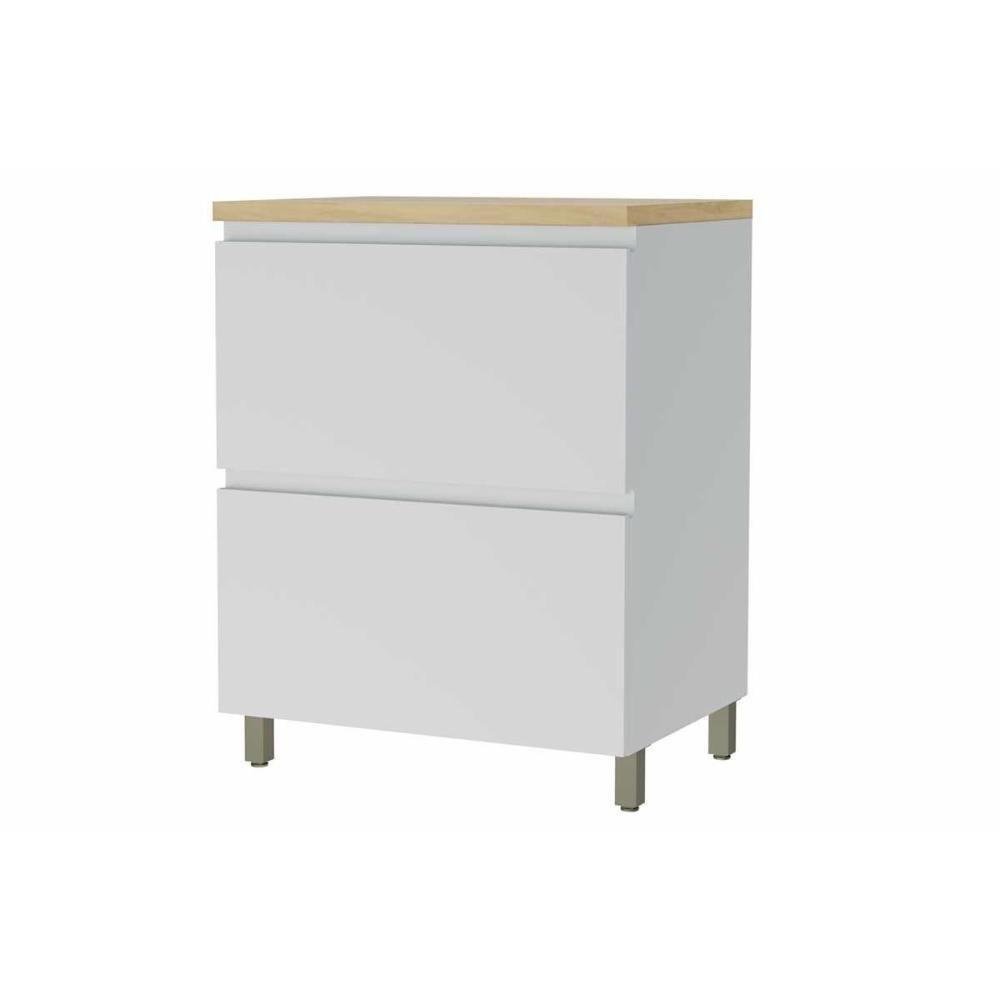 Balcão de Cozinha Rainha 1 Porta e 1 Gaveta c/ Tampo 70cm Branca/Nature - Nesher - 1