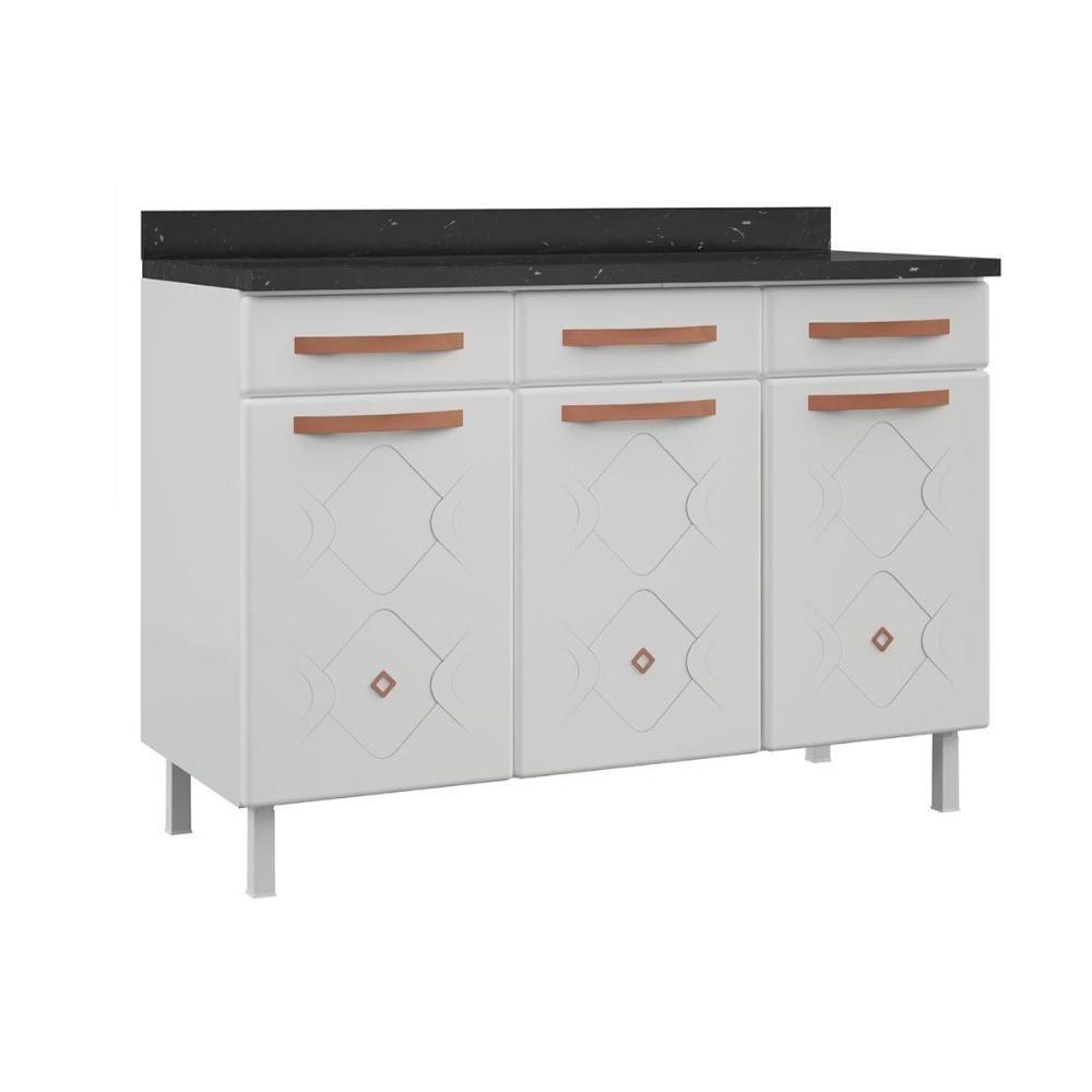 Balcão de Cozinha Mirage New Aço 3 Portas e 3 Gavetas c/Tampo 120cm Branco - Telasul - 1