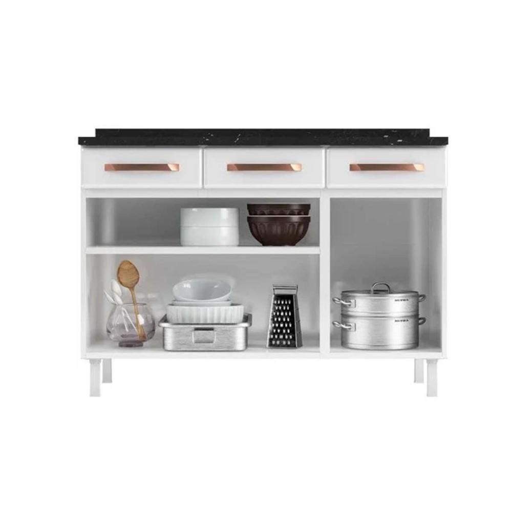 Balcão de Cozinha Mirage New Aço 3 Portas e 3 Gavetas c/Tampo 120cm Branco - Telasul - 6