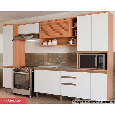 Cozinha Completa Thela Macadâmia 5 Peças em Madeira 120cm Branco com Nicho para Forno