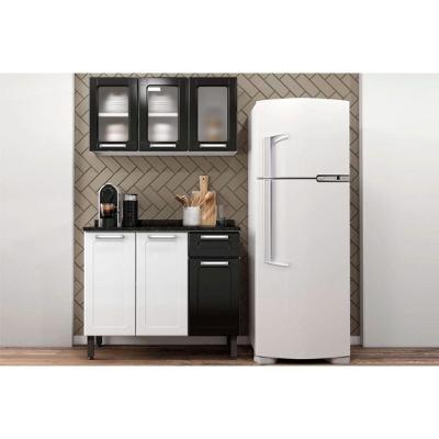 Cozinha Completa Múltipla Kit 2 Peças Madeira 105cm Branco Preto para Pia