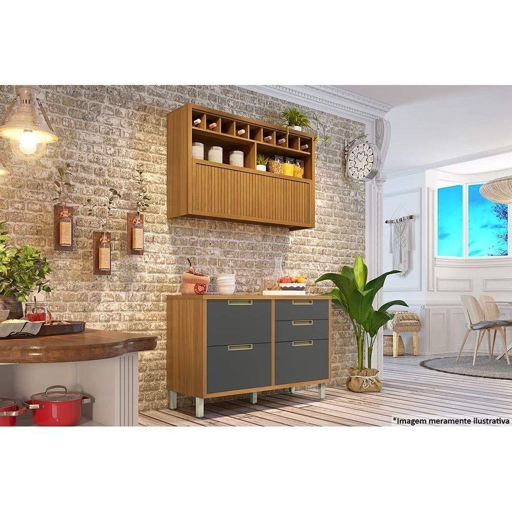 Balcão De Cozinha Baronesa P/pia C/4gavetas E 1 Portas Basculante C/tampo 120cm Freijo/off White - Nesher - 2