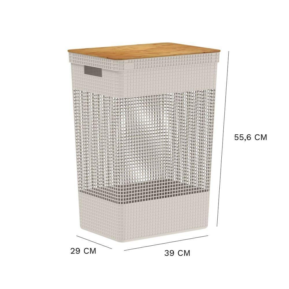 Cesto De Roupas Com Tampa De Bambu Grid Ou 49 Litros Cor:bege - 4