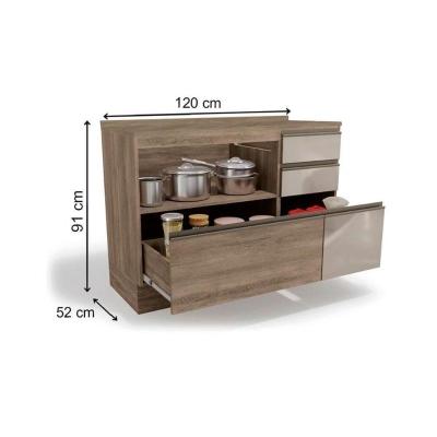 Balcão De Cozinha Maxxi G747 4 Gavetas C- Vidro E 1 Porta C-tampo 120cm Nogal-preto Brilho