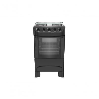 Fogão de Piso 4 Bocas Gás GLP Mueller MFI4BA Mesa Inox Preto Fosco Bivolt