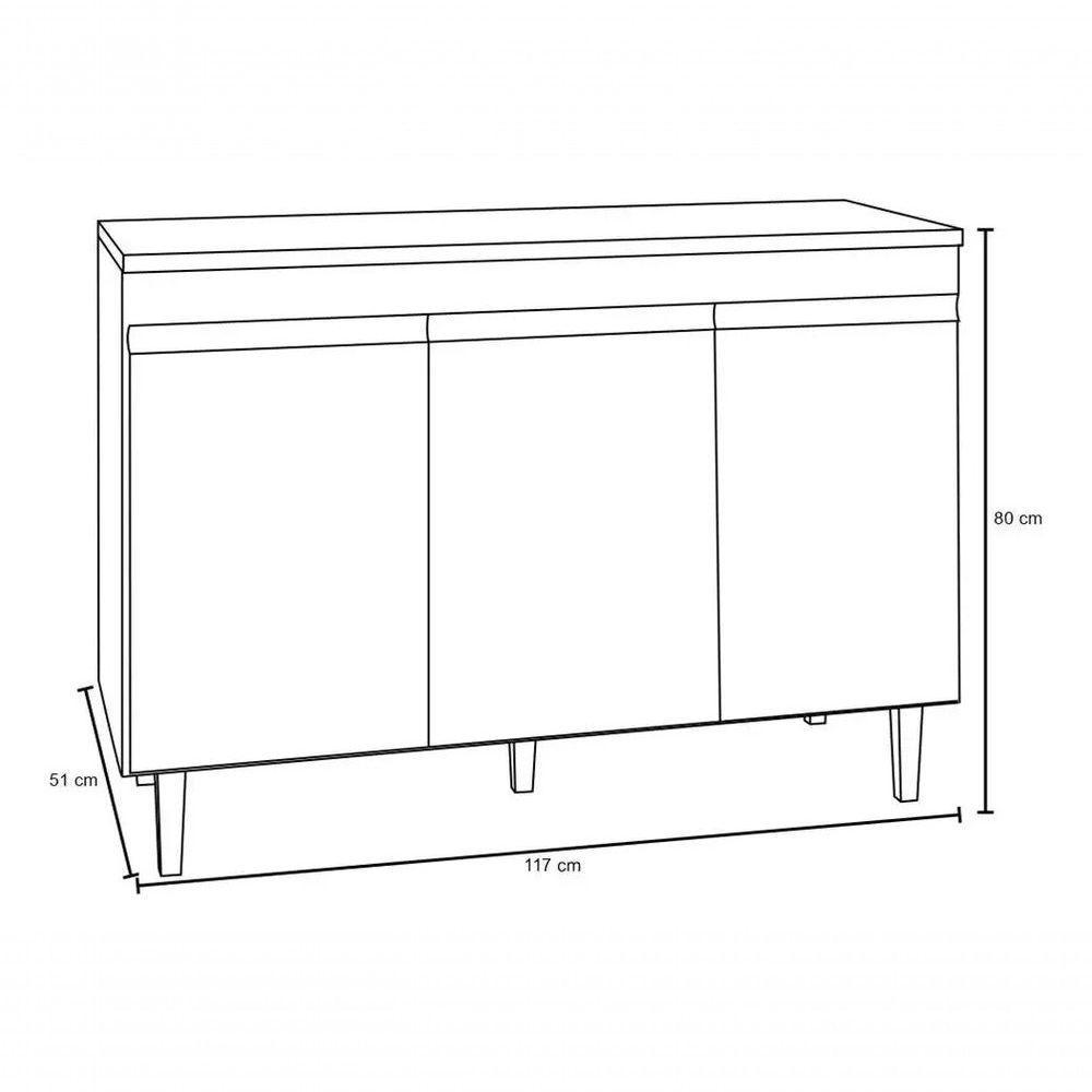 Balcão Gabinete De Pia Sem Tampo 120cm 3 Portas Manu - Ajl Móveis Cor Cinza - 3