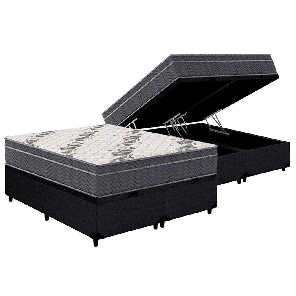 Cama Box Baú Queen: Colchão Anatômico Ortobom D33 / EP Airtech 100 + Base CRC Courano Black(158x198) - 1